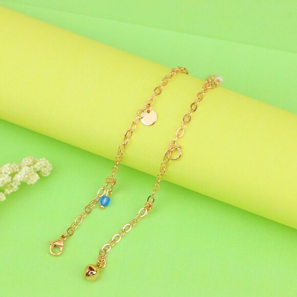 "Rose Gold Anklet with Pearl Drops & Blue Bead, XPAL1167 - Picture 7 of 12